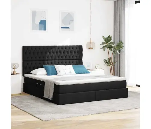 Gulta Ar Led Sloksnes Lukturiem Melna 180 X 200 Cm Audums Vidaxl