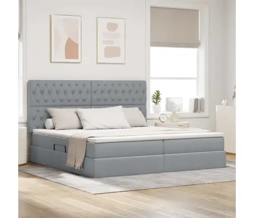 Gulta Ar Galvas Klāju Gaiši Pelēks 200 X 200 Cm Audums Vidaxl