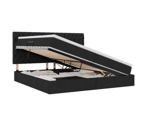 Gulta Ar Led Sloksnes Lukturiem Melna 200 X 200 Cm Audums Vidaxl