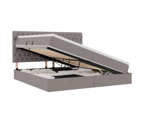 Gulta Ar Led Sloksnes Lukturiem Pelēkbrūna 200 X 200 Cm Audums Vidaxl