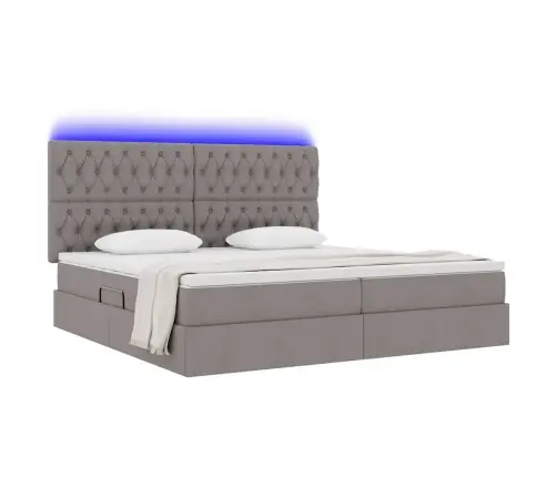 Gulta Ar Led Sloksnes Lukturiem Pelēkbrūna 200 X 200 Cm Audums Vidaxl