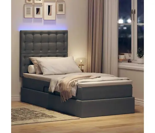 Lova Su Daiktų Laikymo Vieta Ir Led Tamsiai Pilka 90 X 190 Cm