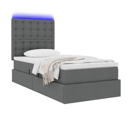 Lova Su Daiktų Laikymo Vieta Ir Led Tamsiai Pilka 90 X 190 Cm