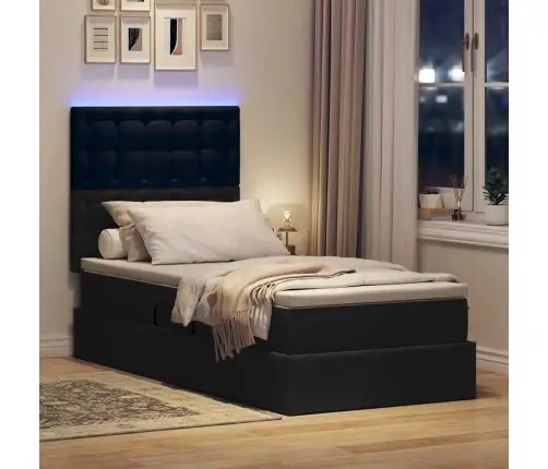 Gulta Ar Uzglabāšanas Vietu Un Led Melna 90 X 200 Cm Poliesters Vidaxl