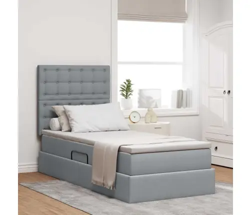 Lova Su Daiktų Laikymo Vieta Ir Led Šviesiai Pilka 100 X 200 Cm