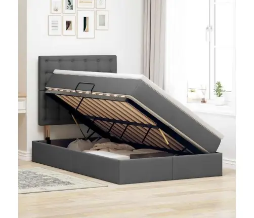 Gulta Ar Galvas Klāju Tumši Pelēks 120 X 200 Cm Audums Vidaxl