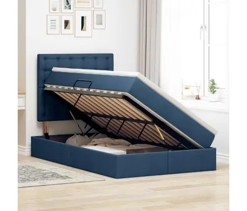 Led-Valgusega Hoiuvoodi Peaga Sinine 120 X 200 Cm Polüester