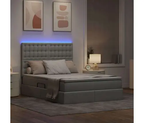 Lova Su Daiktų Laikymo Vieta Ir Led Šviesiai Pilka 140 X 190 Cm