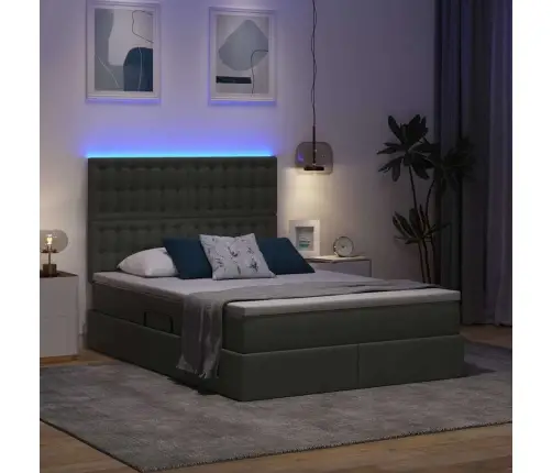 Lova Su Daiktų Laikymo Vieta Ir Led Tamsiai Pilka 140 X 190 Cm