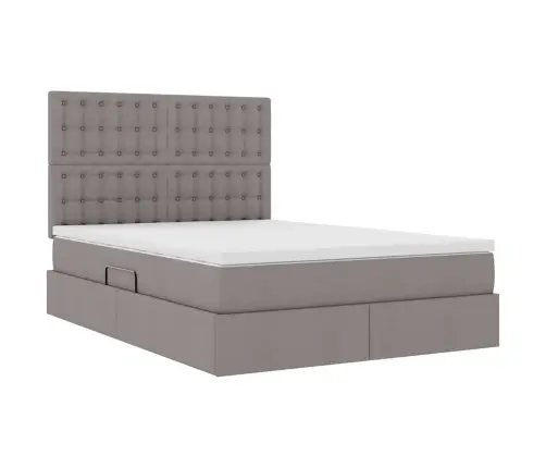 Gulta Ar Led Sloksnes Lukturiem Pelēkbrūna 140 X 190 Cm Audums Vidaxl