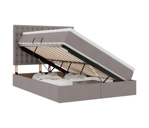 Gulta Ar Led Sloksnes Lukturiem Pelēkbrūna 140 X 190 Cm Audums Vidaxl