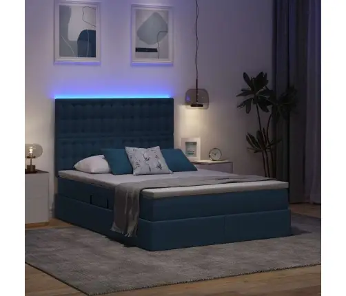 Gulta Ar Uzglabāšanas Vietu Un Led Zila 140 X 190 Cm Poliesters Vidaxl