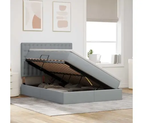 Gulta Ar Galvas Klāju Gaiši Pelēks 140 X 200 Cm Audums Vidaxl