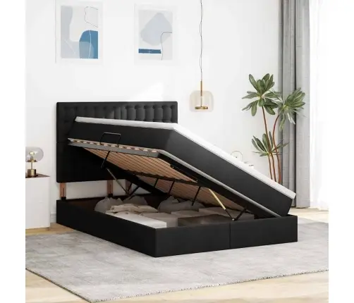 Gulta Ar Led Sloksnes Lukturiem Melna 140 X 200 Cm Audums Vidaxl