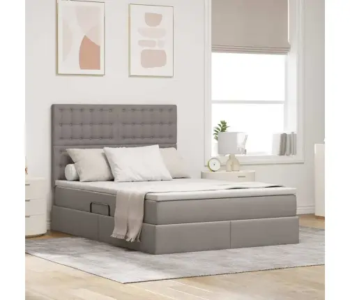 Gulta Ar Led Sloksnes Lukturiem Pelēkbrūna 140 X 200 Cm Audums Vidaxl