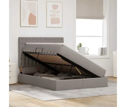 Gulta Ar Led Sloksnes Lukturiem Pelēkbrūna 140 X 200 Cm Audums Vidaxl