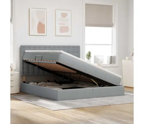 Lova Su Daiktų Laikymo Vieta Ir Led Šviesiai Pilka 160 X 200 Cm