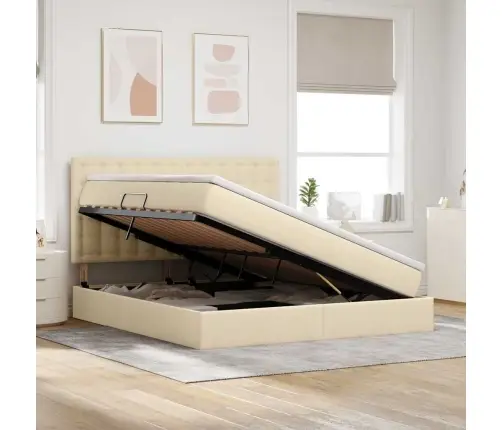 Led-Valgusega Hoiuvoodi Madratsiga Kreem 160 X 200 Cm Polüester