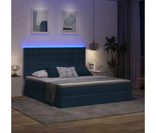 Voodi Led -Ribatuledega Peaga Sinine 160 X 200 Cm Kangas