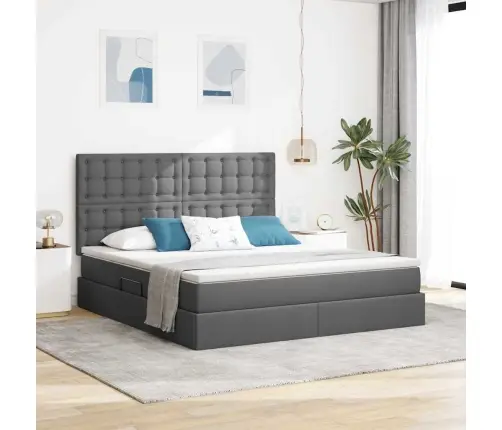 Gulta Ar Galvas Klāju Tumši Pelēks 180 X 200 Cm Audums Vidaxl