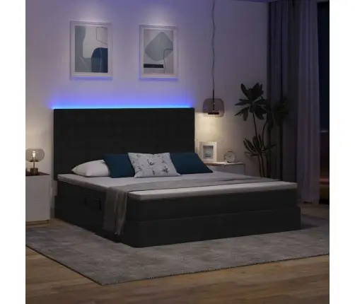 Gulta Ar Led Sloksnes Lukturiem Melna 180 X 200 Cm Audums Vidaxl