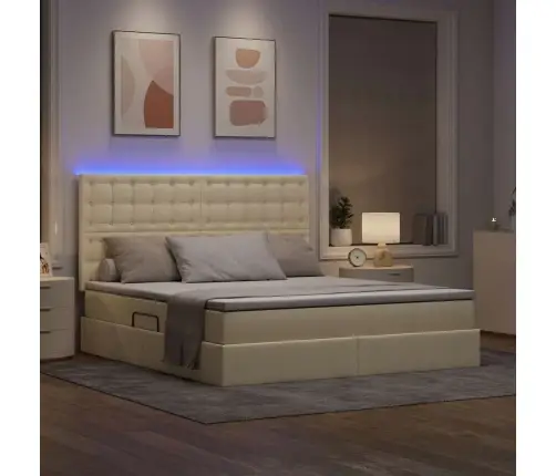 Gulta Ar Led Sloksnes Lukturiem Krēms 180 X 200 Cm Audums Vidaxl