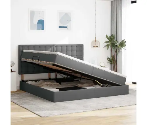 Gulta Ar Galvas Klāju Tumši Pelēks 200 X 200 Cm Audums Vidaxl