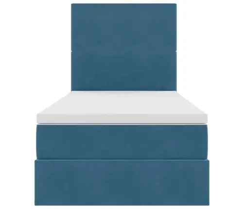 Gulta Ar Uzglabāšanas Vietu Un Led Tumši Zils 90 X 190 Cm Samts Vidaxl