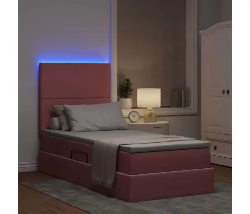 Gulta Ar Uzglabāšanas Vietu Un Led Rozā 90 X 190 Cm Samts Vidaxl