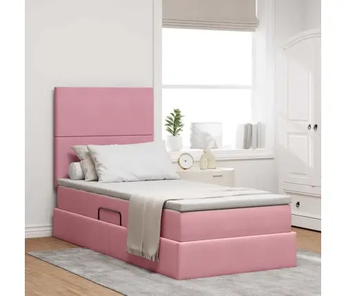 Gulta Ar Uzglabāšanas Vietu Un Led Rozā 90 X 190 Cm Samts Vidaxl