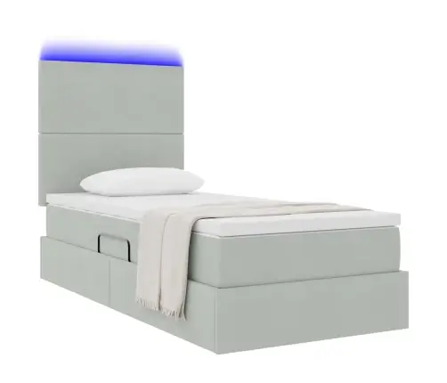 Lova Su Daiktų Laikymo Vieta Ir Led Šviesiai Pilka 100 X 200 Cm