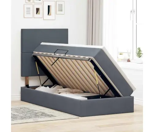 Lova Su Daiktų Laikymo Vieta Ir Led Tamsiai Pilka 100 X 200 Cm