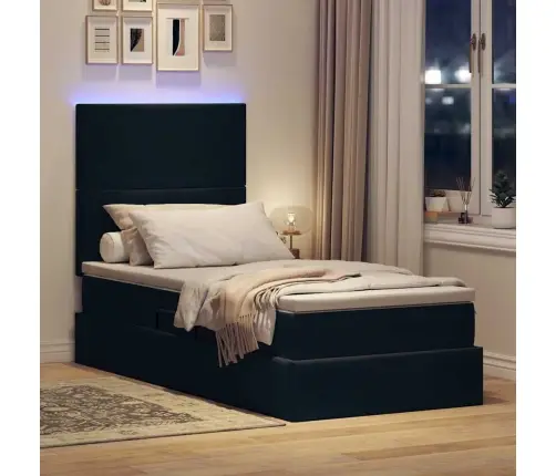 Led-Valgusega Hoiuvoodi Madratsiga Must 100 X 200 Cm Samet