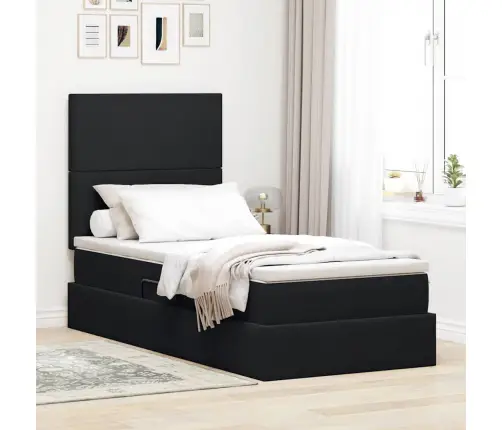 Led-Valgusega Hoiuvoodi Madratsiga Must 100 X 200 Cm Samet