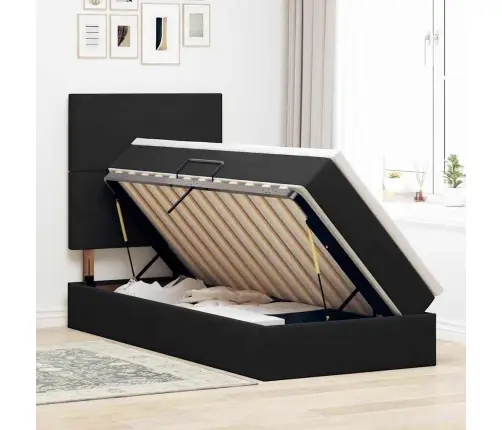 Led-Valgusega Hoiuvoodi Madratsiga Must 100 X 200 Cm Samet