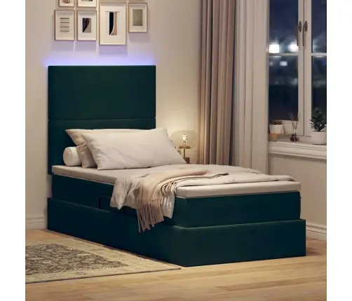 Lova Su Daiktų Laikymo Vieta Ir Led Tamsiai Žalia 100 X 200 Cm