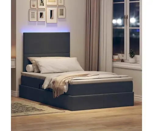 Gulta Ar Uzglabāšanas Vietu Un Led Tumši Pelēks 120 X 190 Cm Vidaxl