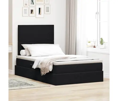 Gulta Ar Uzglabāšanas Vietu Un Led Melna 120 X 190 Cm Samts Vidaxl