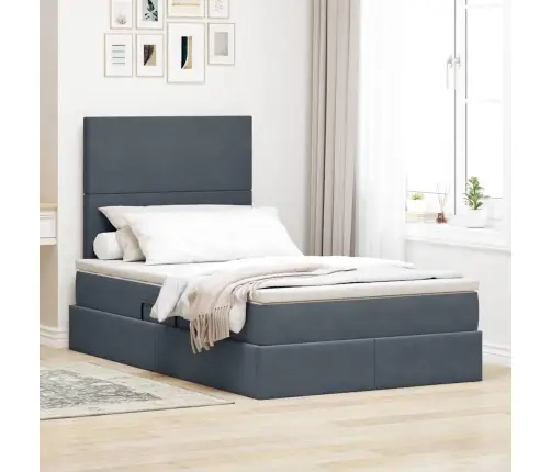 Led-Valgusega Hoiuvoodi Madratsiga Tumehall 120 X 200 Cm Samet