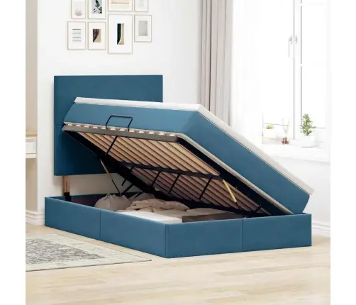 Gulta Ar Uzglabāšanas Vietu Un Led Tumši Zils 120 X 200 Cm Vidaxl