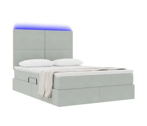 Gulta Ar Led Sloksnes Lukturiem Gaiši Pelēks 140 X 190 Cm Samts Vidaxl