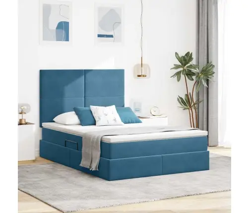 Gulta Ar Uzglabāšanas Vietu Un Led Tumši Zils 140 X 190 Cm Vidaxl