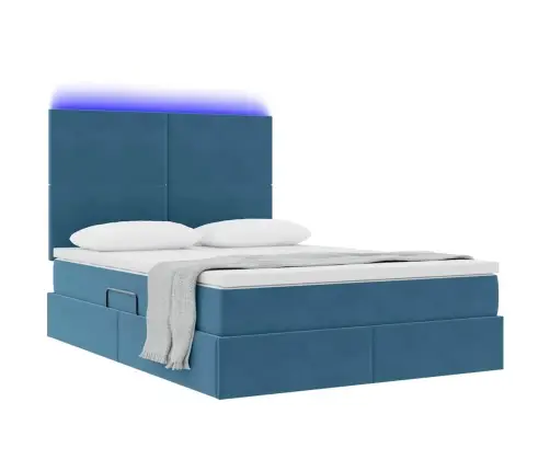 Gulta Ar Uzglabāšanas Vietu Un Led Tumši Zils 140 X 190 Cm Vidaxl