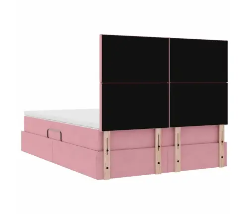 Lova Su Daiktų Laikymo Vieta Ir Led Rožinė 140 X 190 Cm Aksomas