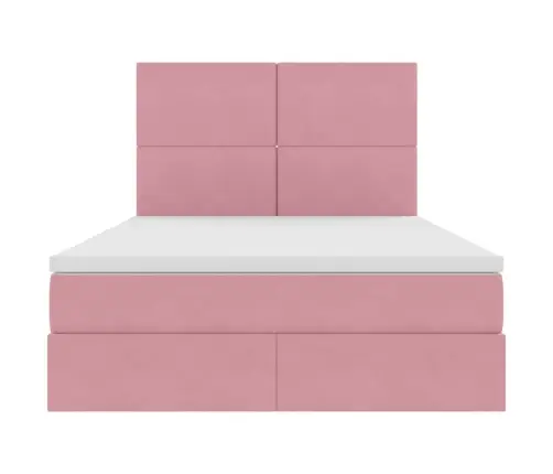 Lova Su Daiktų Laikymo Vieta Ir Led Rožinė 140 X 190 Cm Aksomas