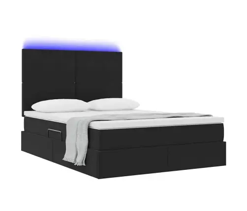 Gulta Ar Led Sloksnes Lukturiem Melna 140 X 200 Cm Samts Vidaxl