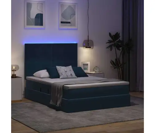 Gulta Ar Uzglabāšanas Vietu Un Led Tumši Zils 140 X 200 Cm Vidaxl