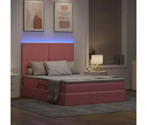 Gulta Ar Led Sloksnes Lukturiem Rozā 140 X 200 Cm Samts Vidaxl