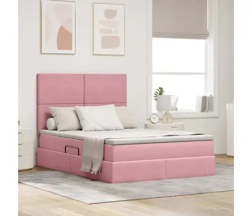 Gulta Ar Led Sloksnes Lukturiem Rozā 140 X 200 Cm Samts Vidaxl