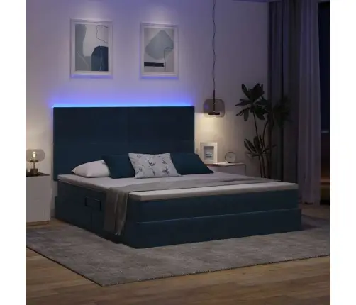 Gulta Ar Led Sloksnes Lukturiem Tumši Zils 160 X 200 Cm Samts Vidaxl